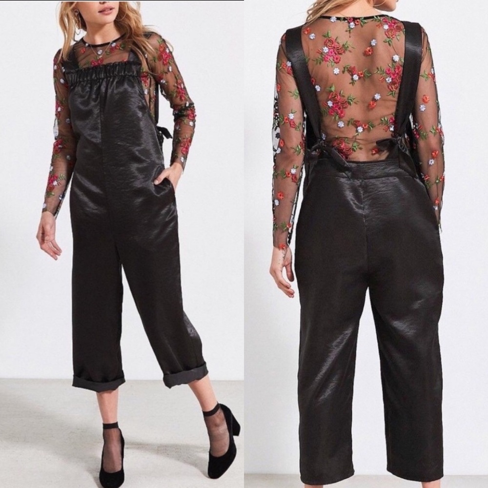 Silence + Noise Margo Satin Jumpsuit- Black